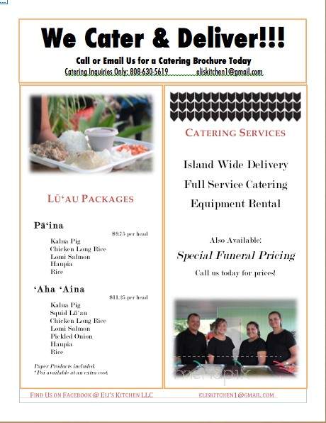 Eli's Kitchen - Waianae, HI menu_pic