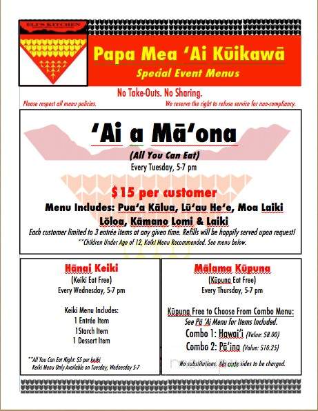 Eli's Kitchen - Waianae, HI menu_pic