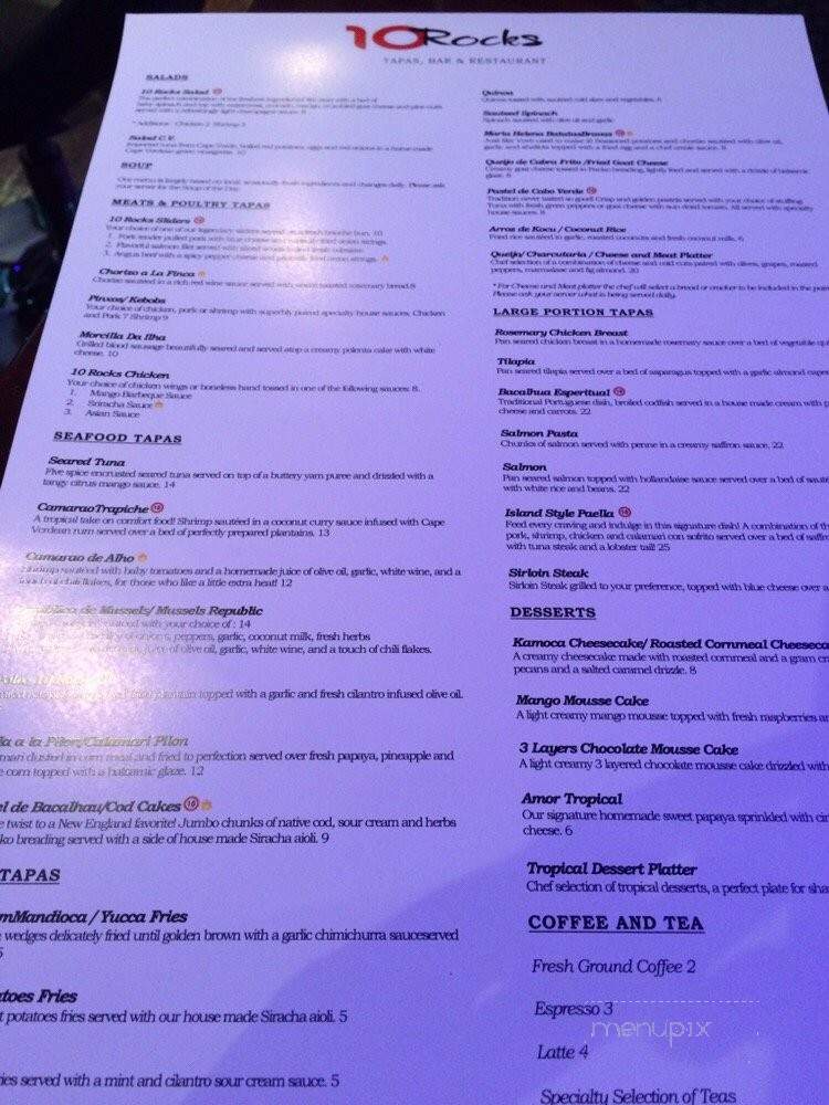 Ten Rocks - Pawtucket, RI menu_pic