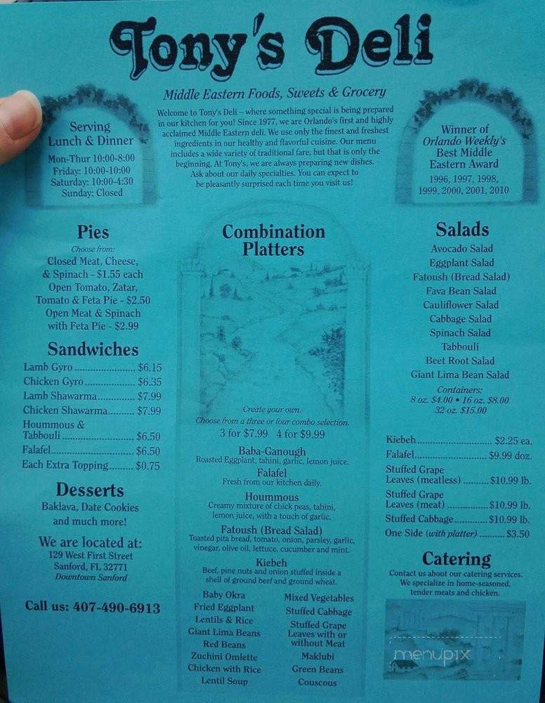 Tony's Deli - Sanford, FL menu_pic