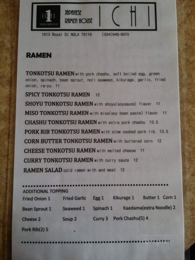 ICHI Japanese Ramen House - New Orleans, LA menu_pic