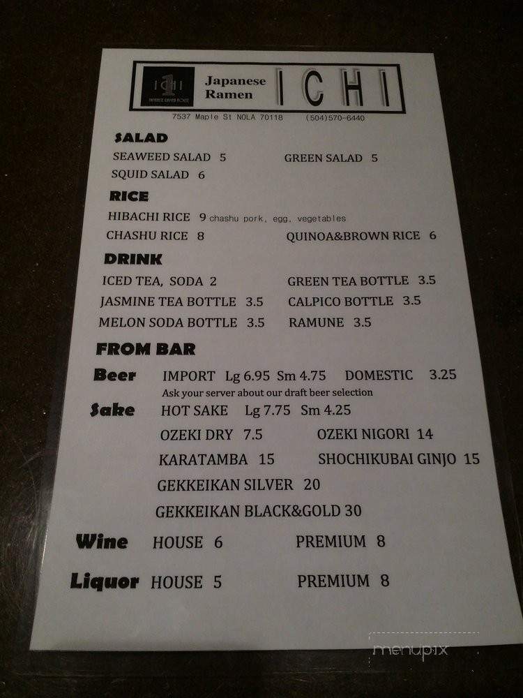 ICHI Japanese Ramen House - New Orleans, LA menu_pic
