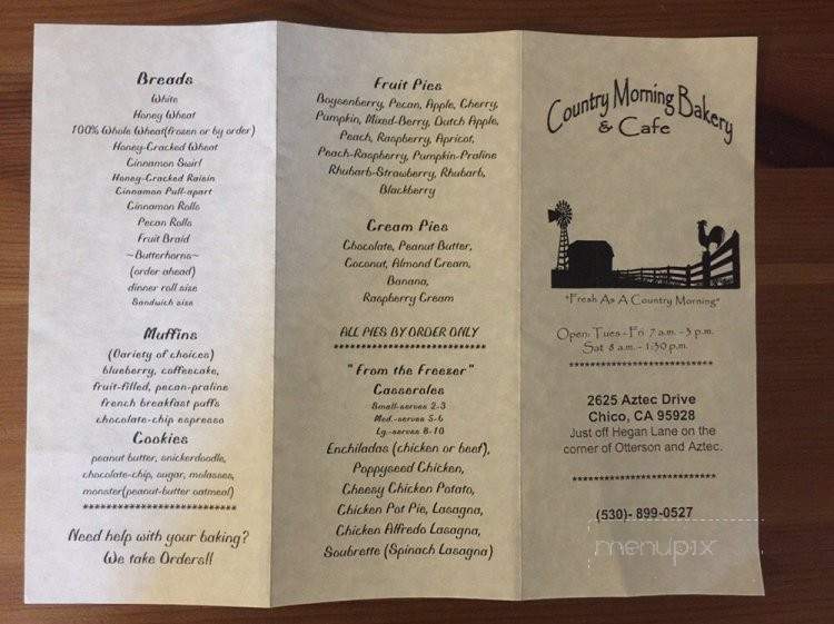 Country Morning Bakery & Cafe' - Chico, CA menu_pic