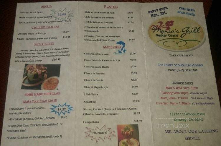 Maria's Grill - Downey, CA menu_pic
