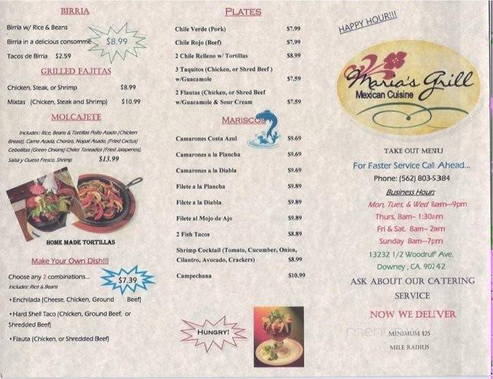 Maria's Grill - Downey, CA menu_pic