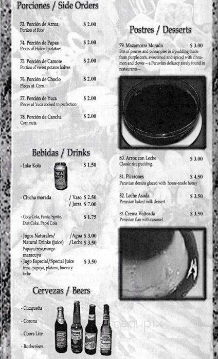 Mily & Lalo Peruvian Restaurant - Charlotte, NC menu_pic