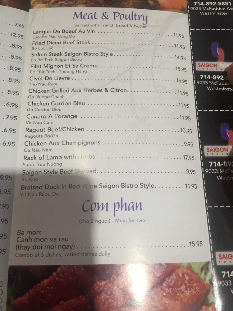 Saigon Bistro - Westminster, CA menu_pic