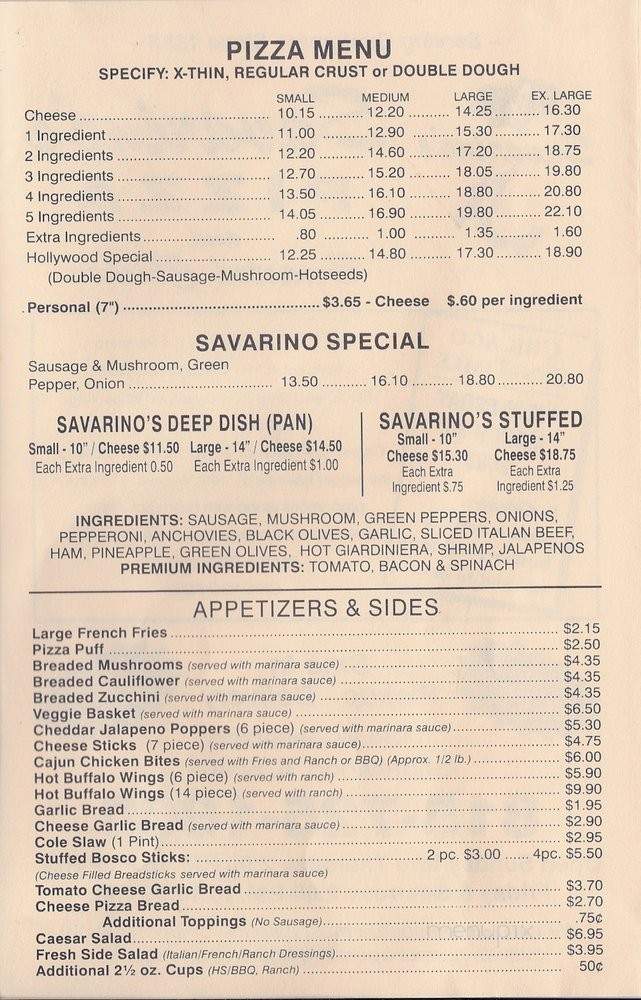Savarino Pizza and Broasted Chicken - Shorewood, IL menu_pic