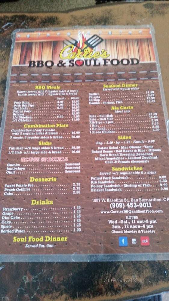 Carrie's BBQ & Soulfood - San Bernardino, CA menu_pic