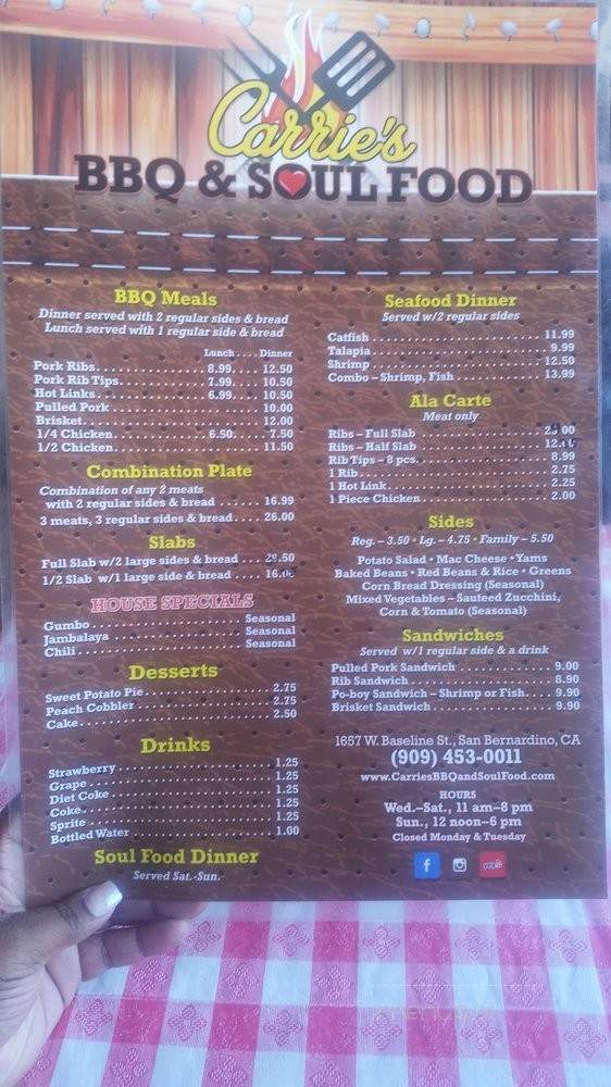 Carrie's BBQ & Soulfood - San Bernardino, CA menu_pic