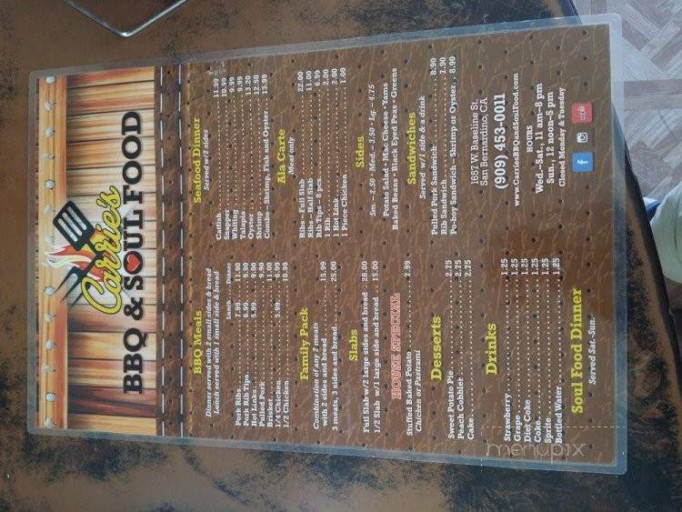 Carrie's BBQ & Soulfood - San Bernardino, CA menu_pic