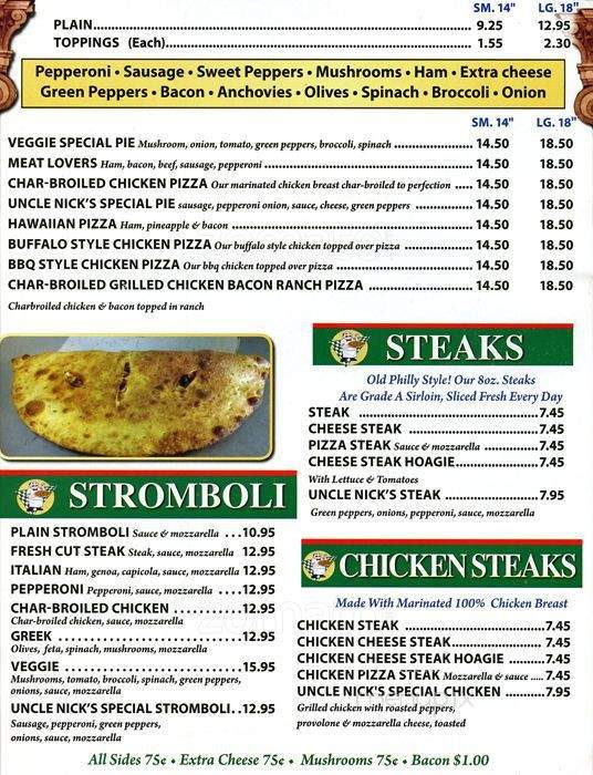 Uncle Nicks Pizza - Philadelphia, PA menu_pic