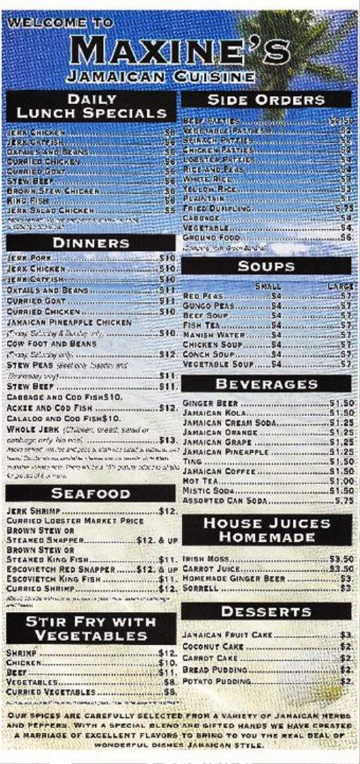 Maxine's Jamaican Cuisine - Chicago, IL menu_pic