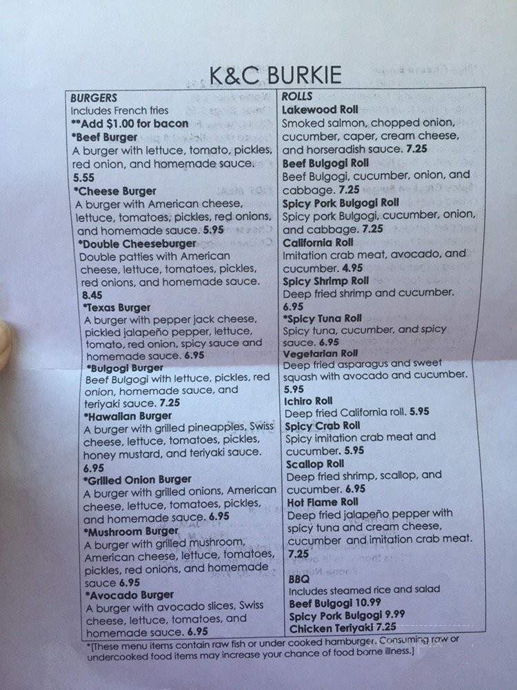 K & C Burkie - Lakewood, WA menu_pic