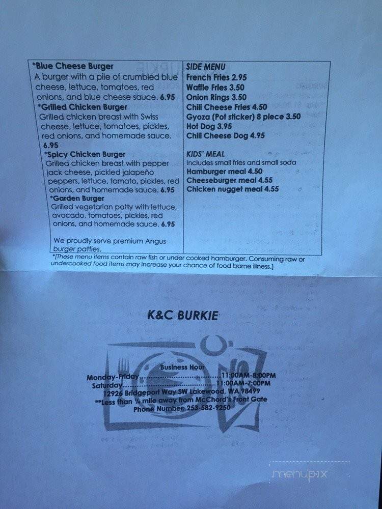 K & C Burkie - Lakewood, WA menu_pic