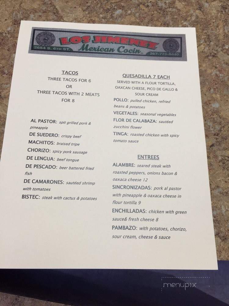 Los Jimenez - Philadelphia, PA menu_pic