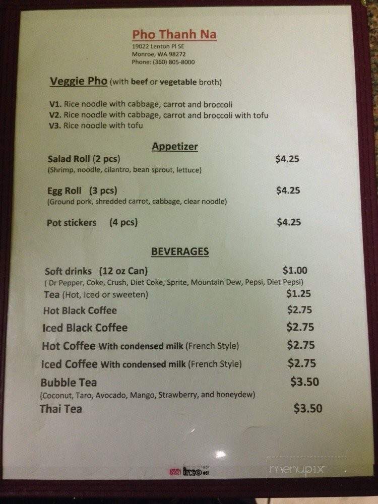 Pho Thanh Na - Monroe, WA menu_pic