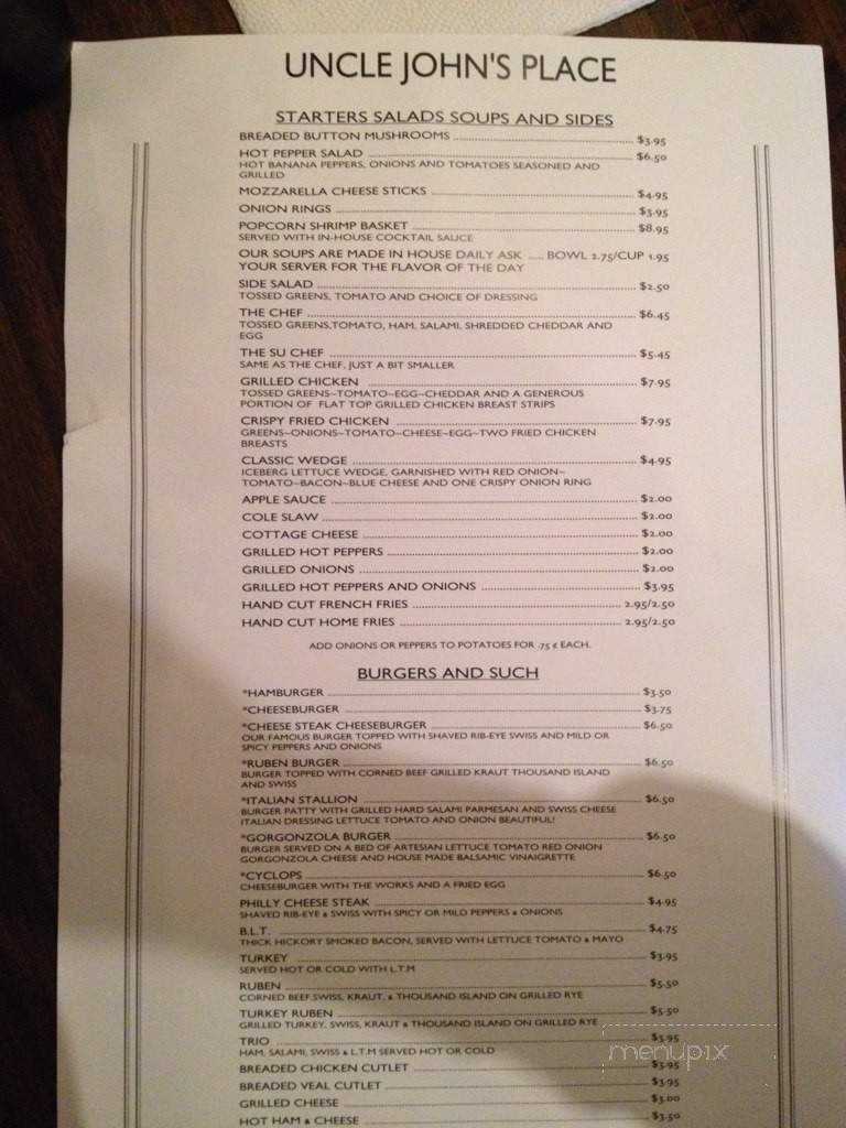 Uncle John's Place - Mansfield, OH menu_pic