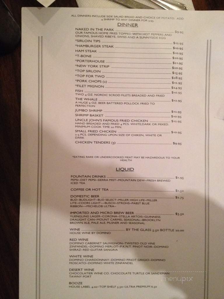Uncle John's Place - Mansfield, OH menu_pic