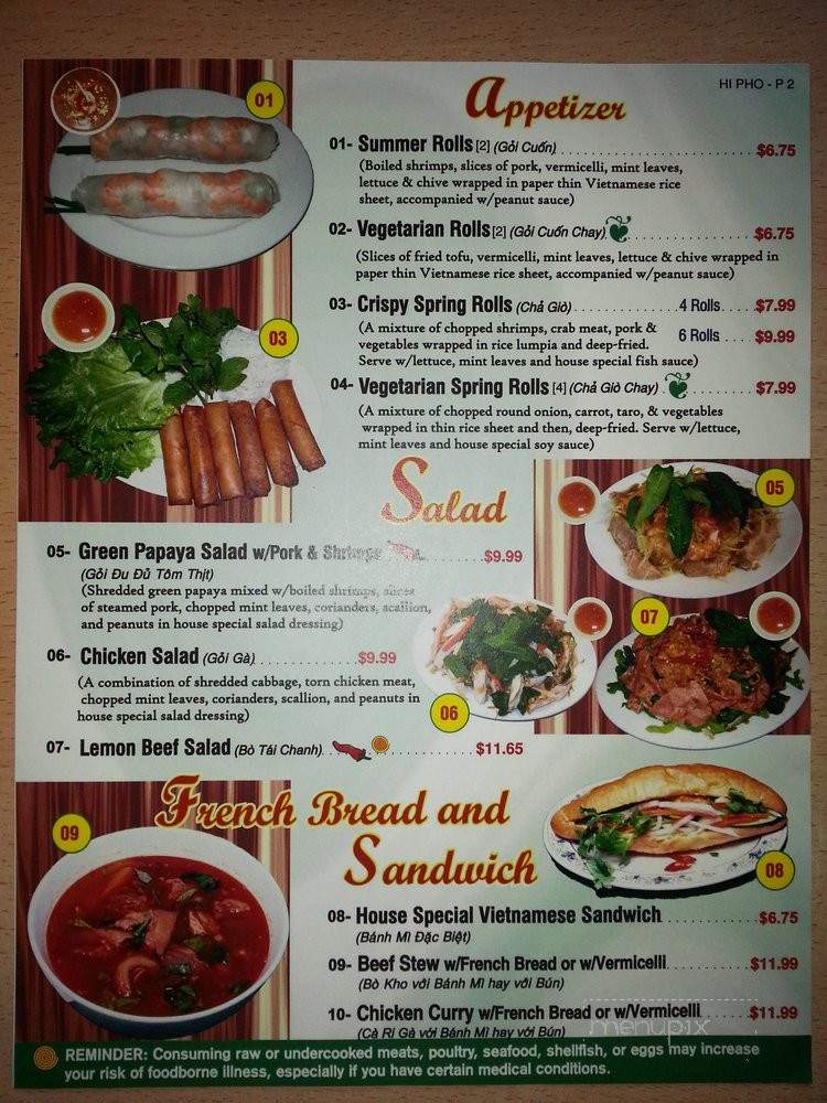 Hi Pho Vietnamese Restaurant - Honolulu, HI menu_pic