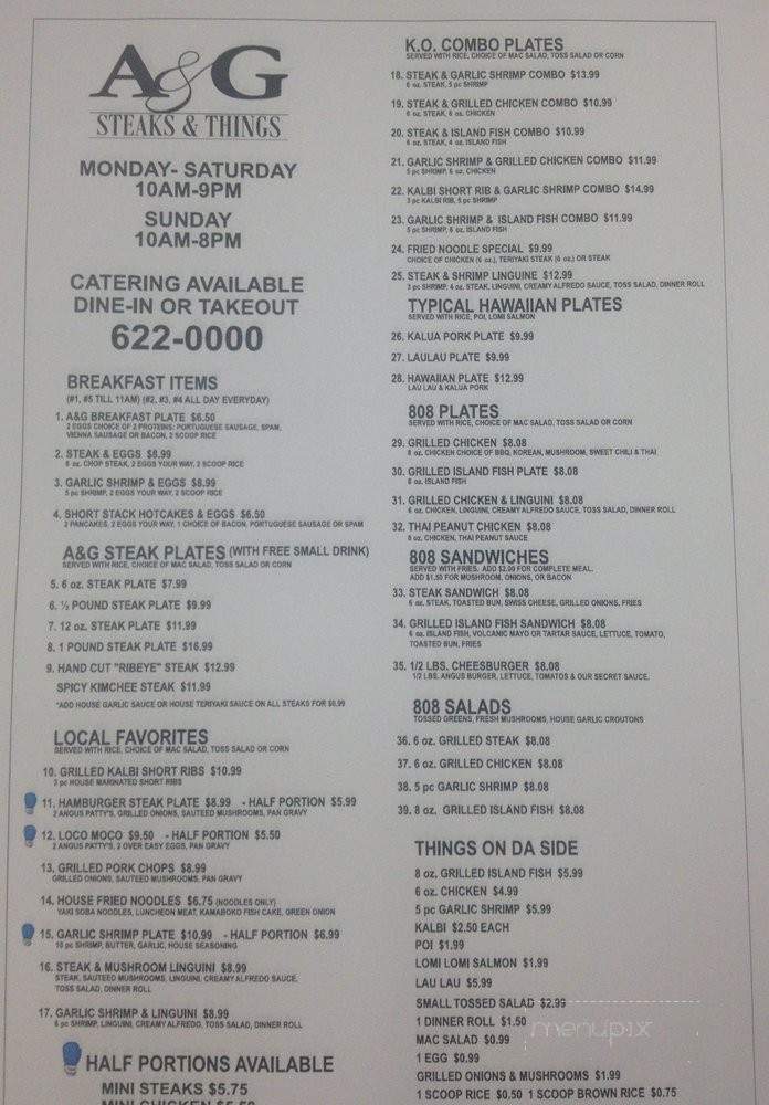A&G Steaks & Things - Wahiawa, HI menu_pic