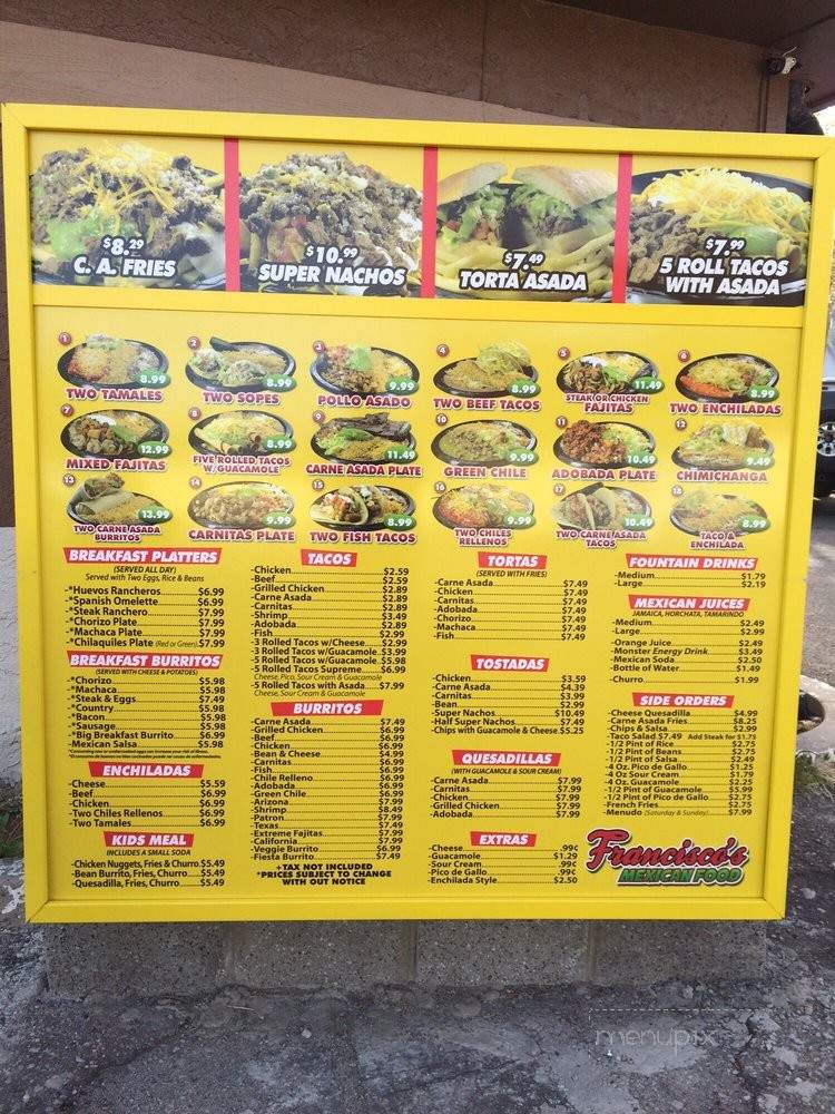 Francisco's Mexican Food - Williams, AZ menu_pic