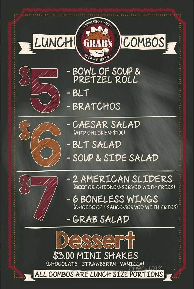 Grab's Burger Bar - Kenosha, WI menu_pic
