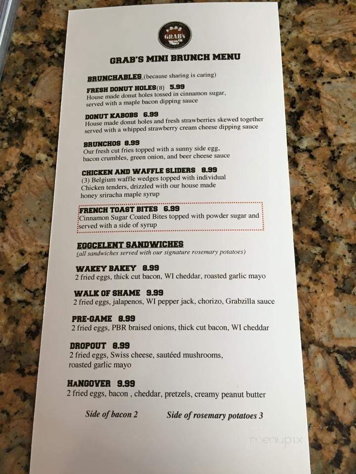 Grab's Burger Bar - Kenosha, WI menu_pic
