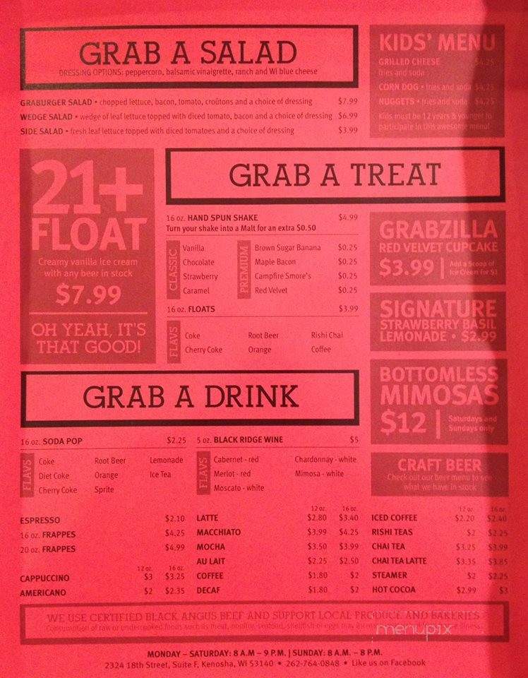 Grab's Burger Bar - Kenosha, WI menu_pic