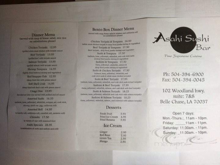 Asahi Sushi Bar - Belle Chasse, LA menu_pic