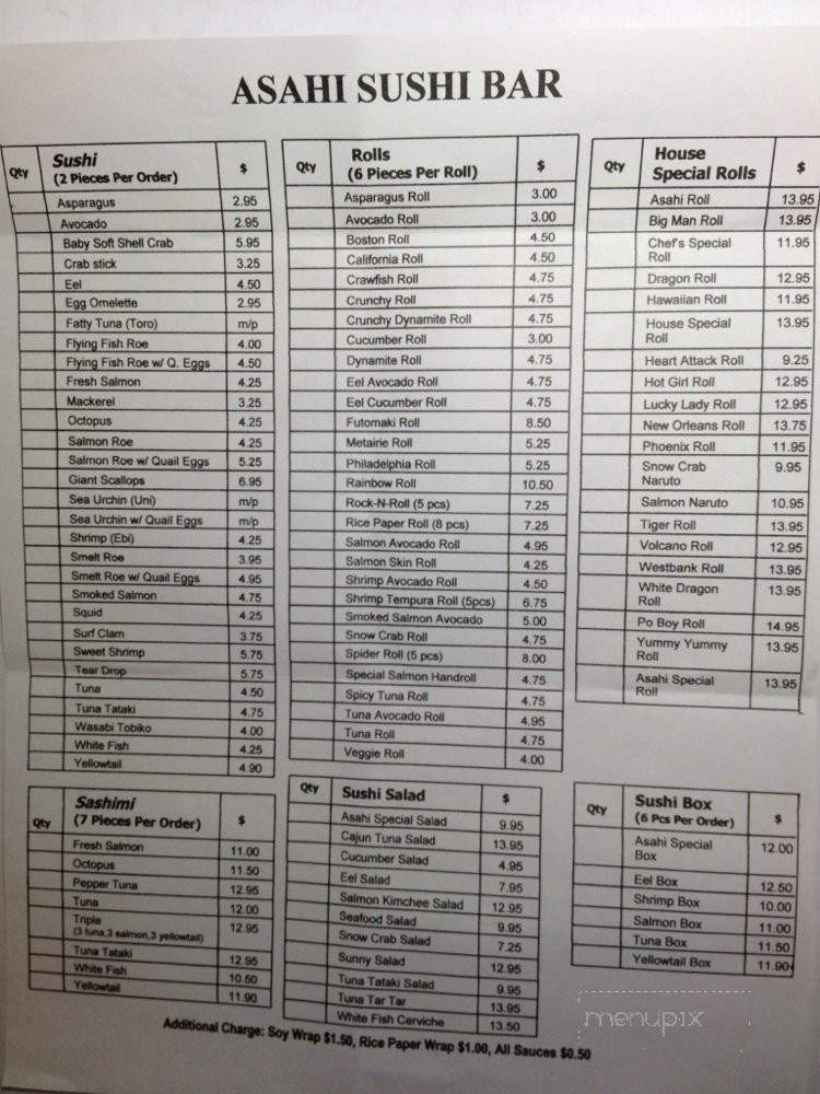 Asahi Sushi Bar - Belle Chasse, LA menu_pic
