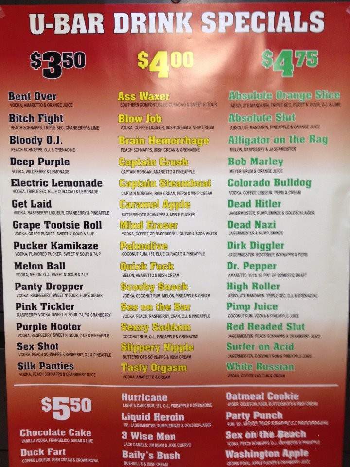 The University Bar - Chico, CA menu_pic