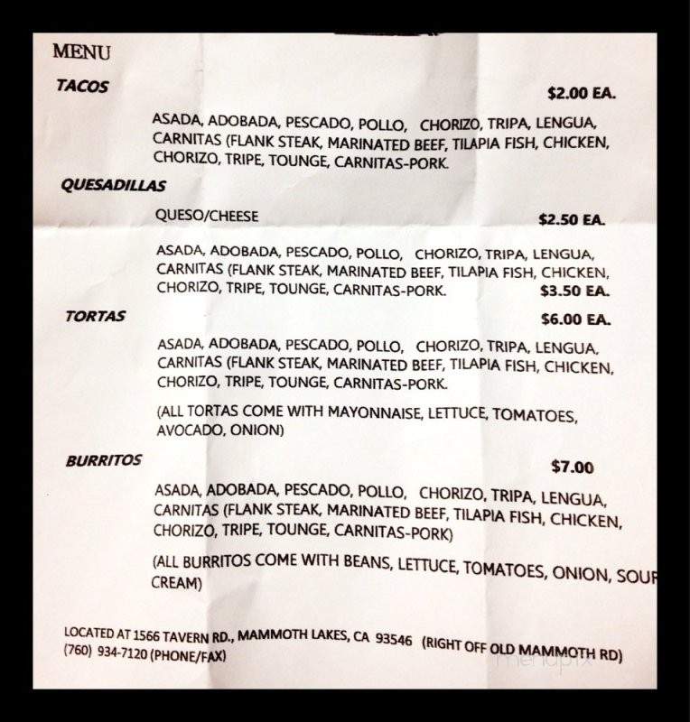 Latin Market Taqueria - Mammoth Lakes, CA menu_pic