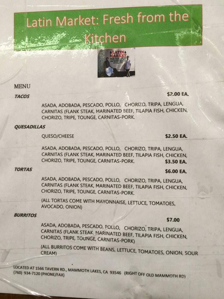 Latin Market Taqueria - Mammoth Lakes, CA menu_pic