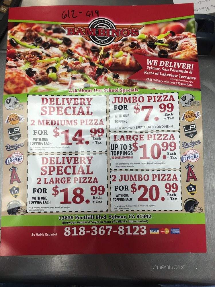 Bambinos Pizzeria - Sylmar, CA menu_pic
