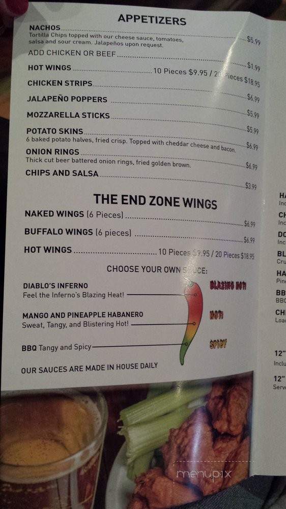 The End Zone Sports Bar & Restaurant - Los Angeles, CA menu_pic