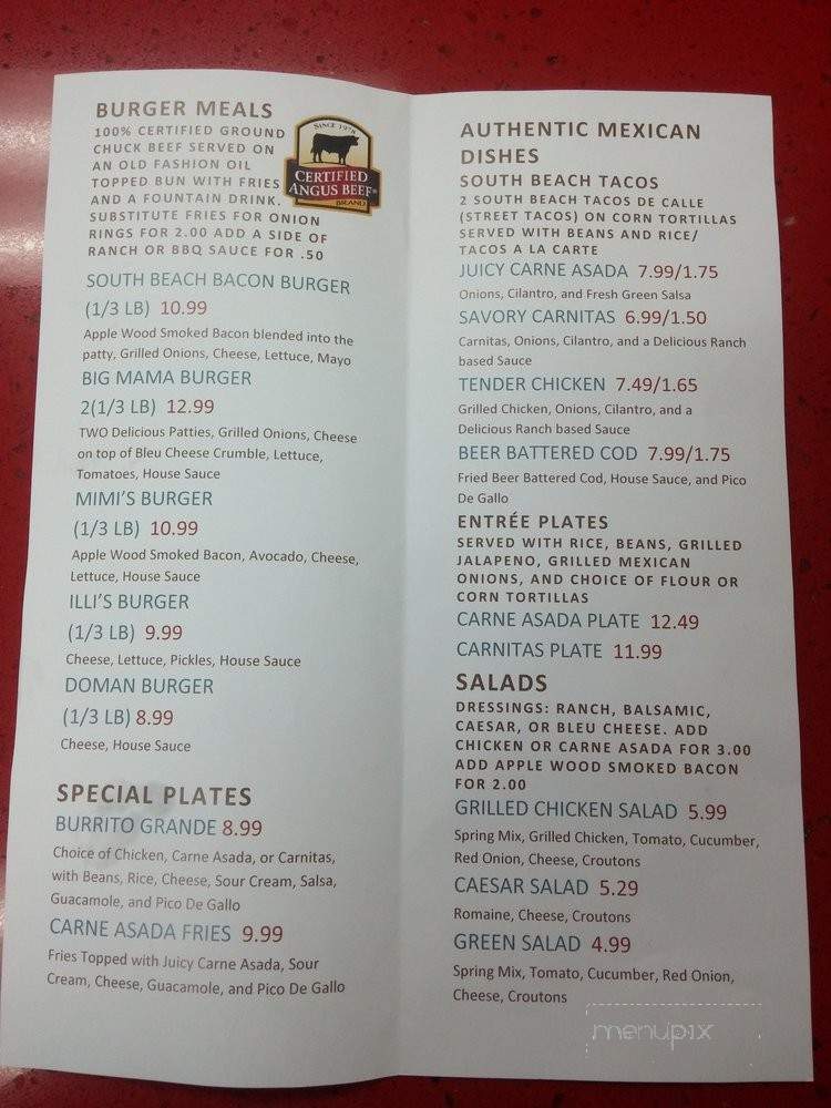 South Beach Grill - Rancho Cordova, CA menu_pic