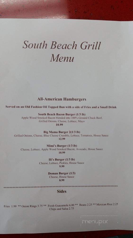 South Beach Grill - Rancho Cordova, CA menu_pic