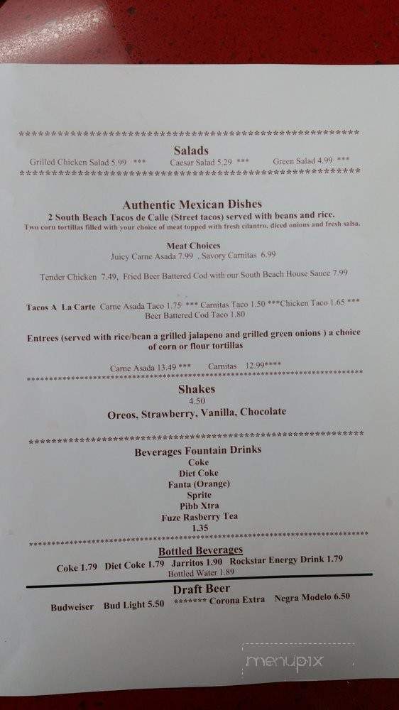 South Beach Grill - Rancho Cordova, CA menu_pic