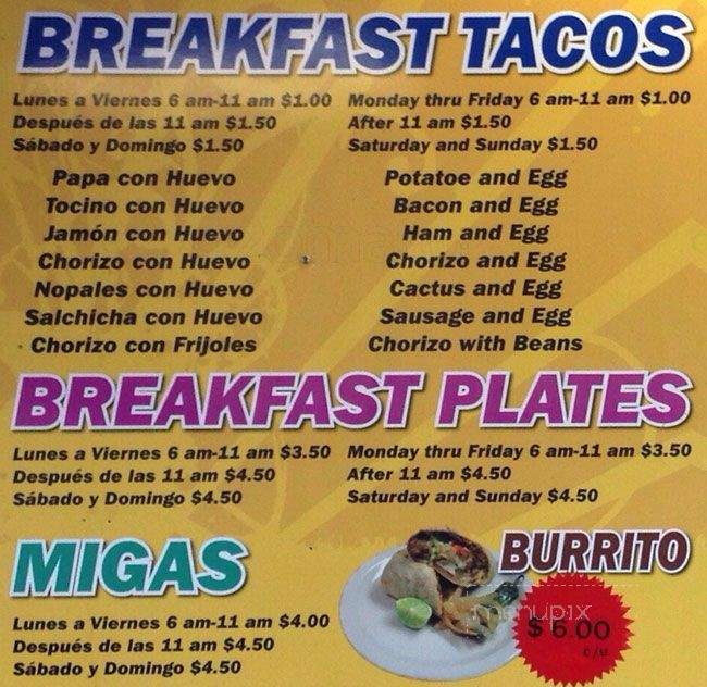 Matamoros Tacos - Austin, TX menu_pic