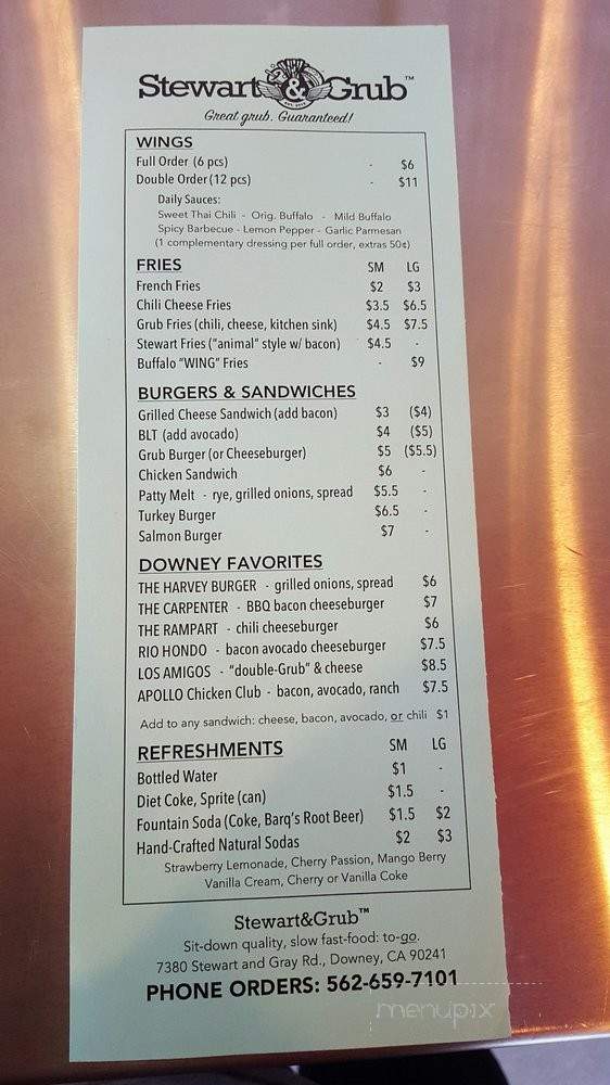Stewart & Grub - Downey, CA menu_pic