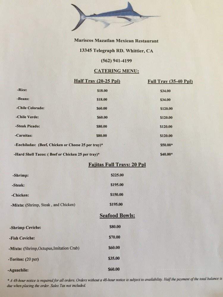 Mariscos Mazatlan - Whittier, CA menu_pic