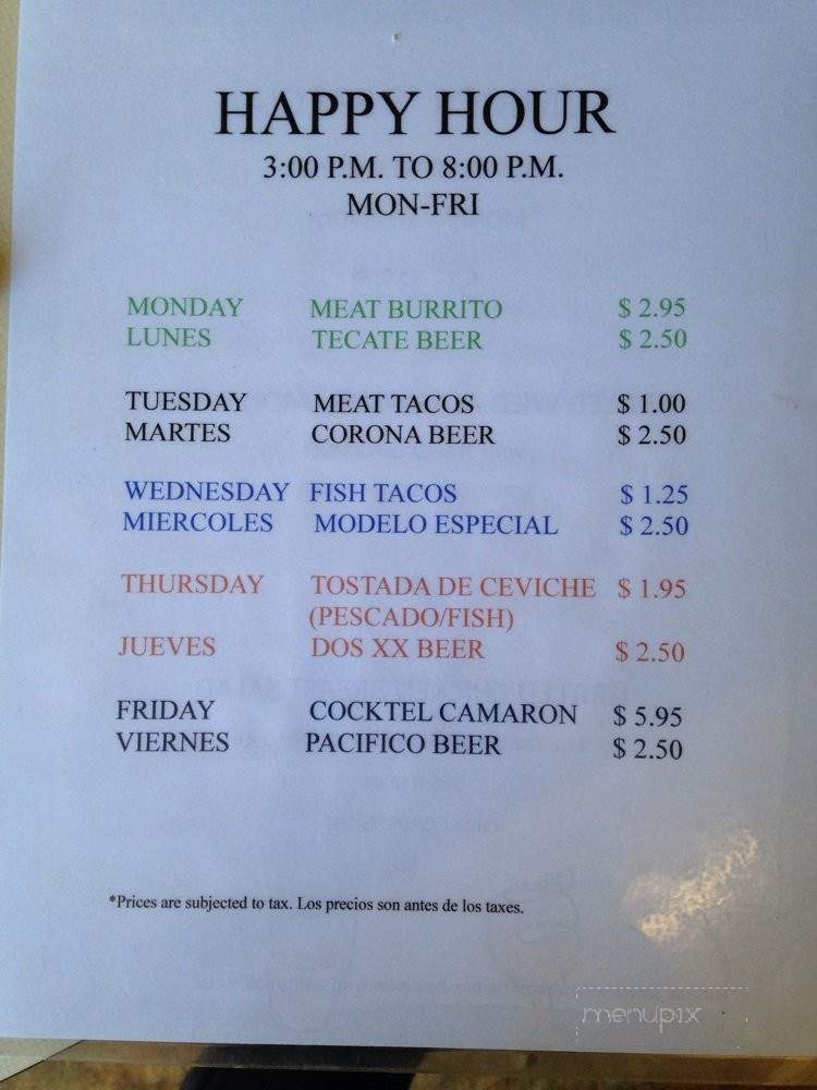 Mariscos Mazatlan - Whittier, CA menu_pic