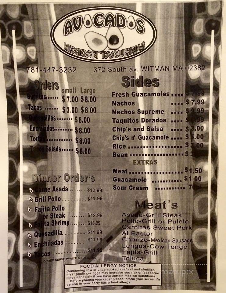 Avocados - Whitman, MA menu_pic