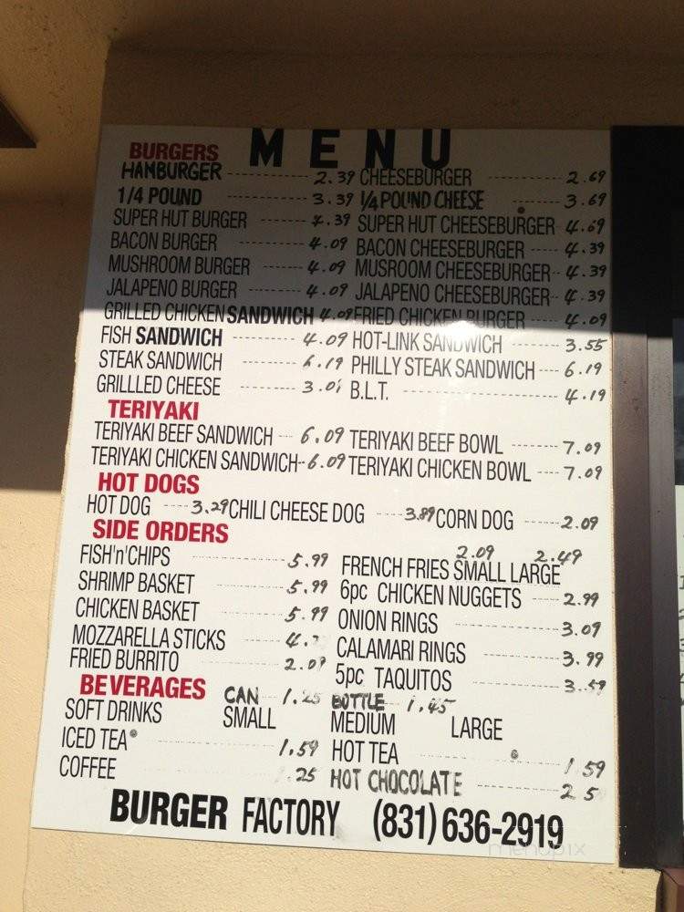 Burger Factory - Hollister, CA menu_pic