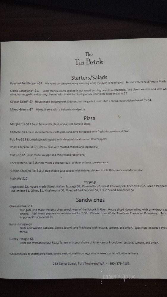 The Tin Brick - Port Townsend, WA menu_pic