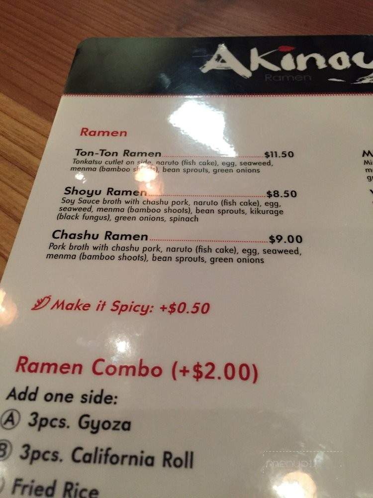 Akinoya Ramen - Santa Clara, CA menu_pic
