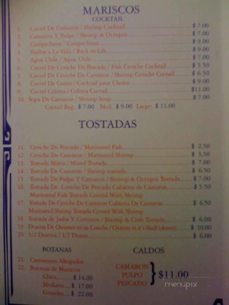 Mariscos Colima - Fresno, CA menu_pic