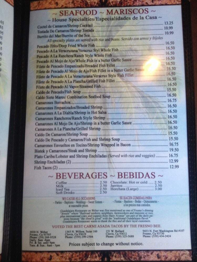 Guadalajara Mexican Restaurant - Fresno, CA menu_pic
