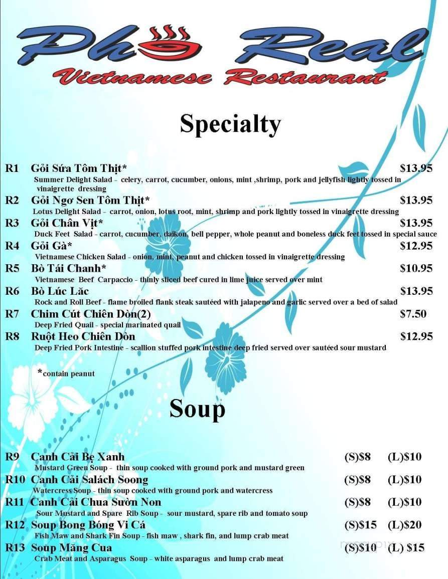 Pho Real Vietnamese Restaurant - Houston, TX menu_pic